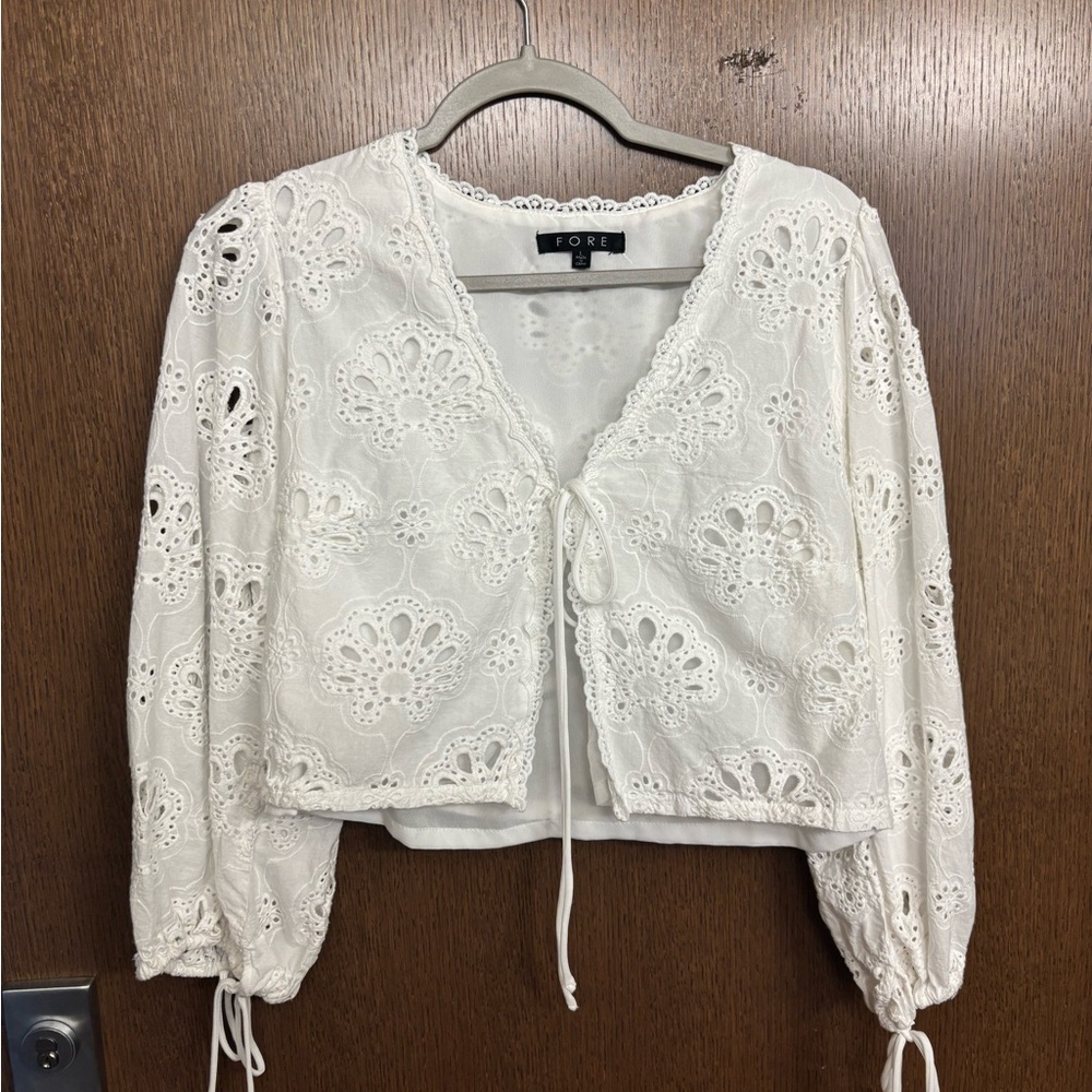 Women's White Lace Tie Front Top